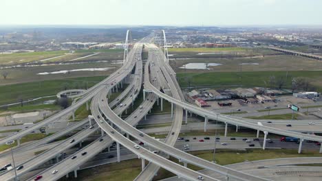 Highway-traffic.-Aerial-4K-video.-Dallas,-TX