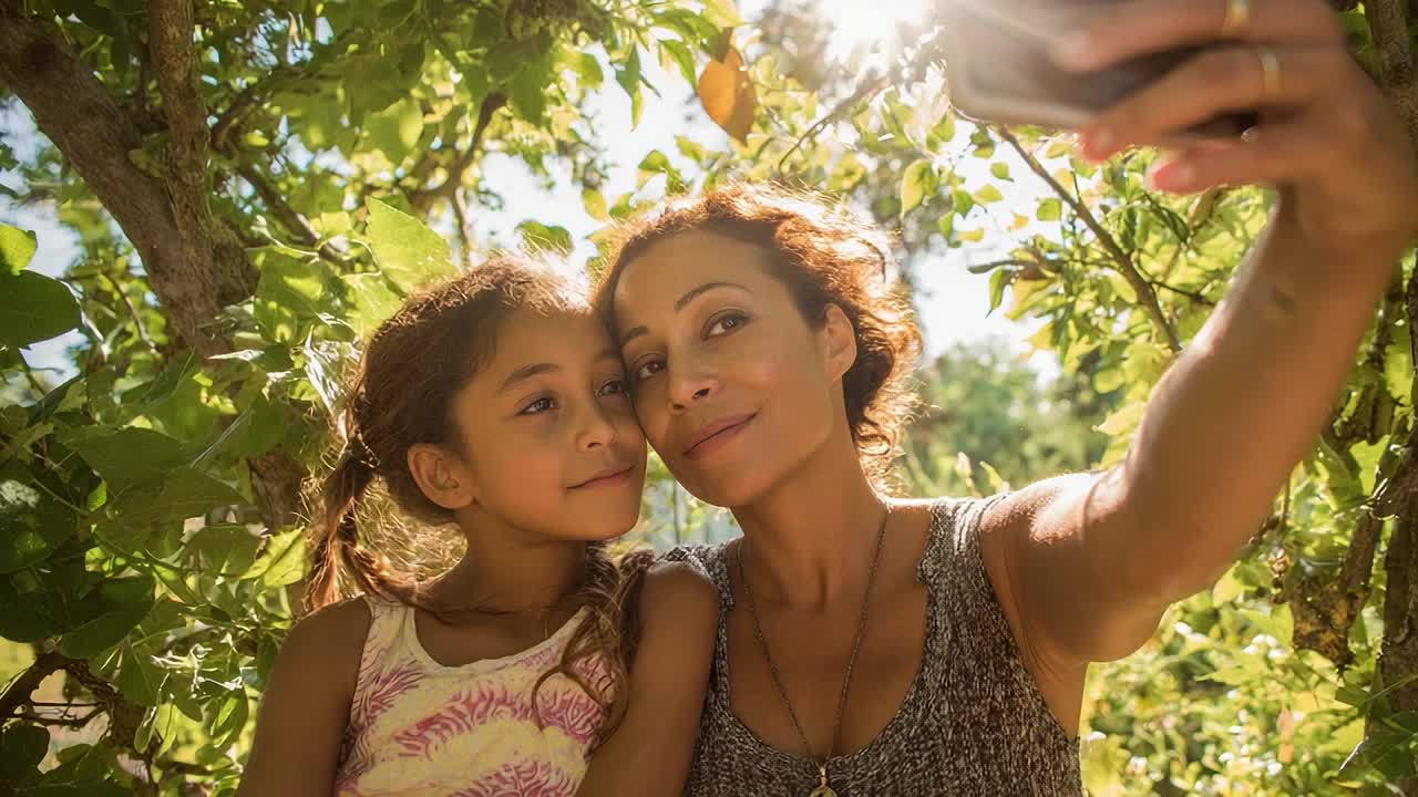 Mother and daughter enjoying a sunny day together in the garden
