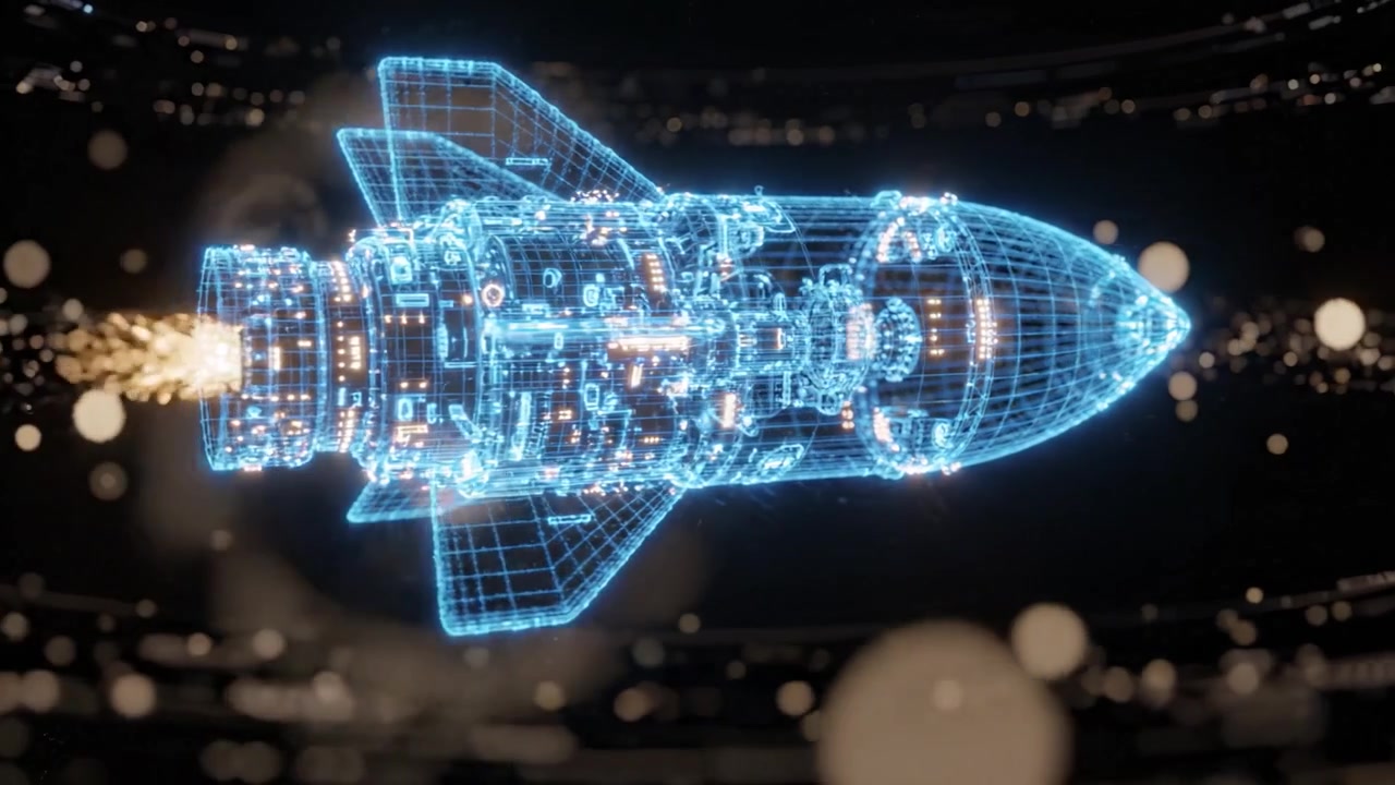 Futuristic 3D Render of a Sci-Fi Spacecraft with Illuminated Features and a Stunning Cosmic Background, Perfect for Technology and Space Enthusiasts