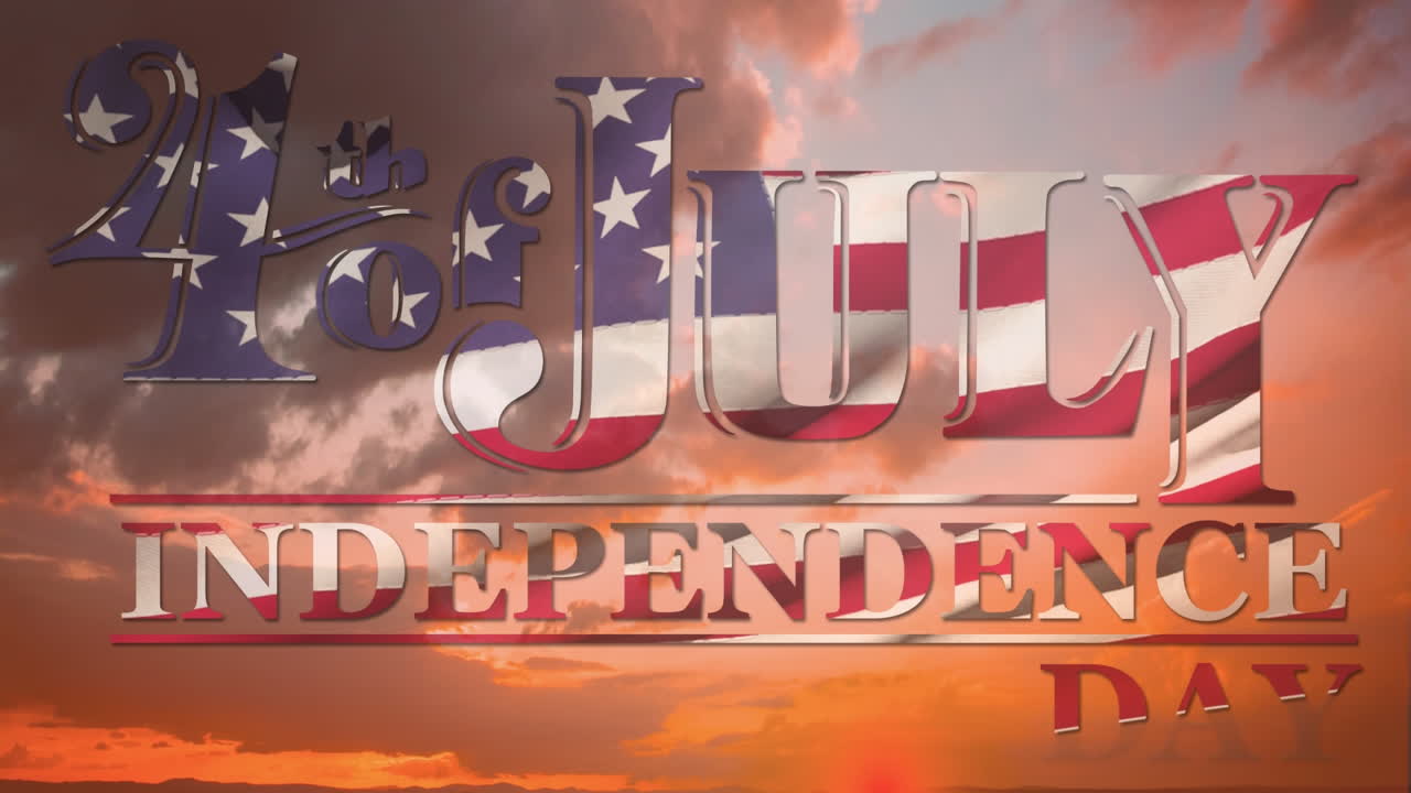 4 de julio, texto del día de la independencia y bandera estadounidense