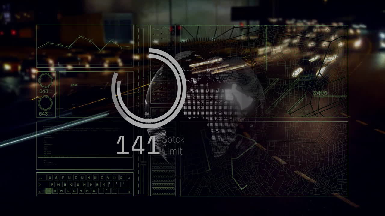 animación de procesamiento de datos con globo sobre automóviles en la calle