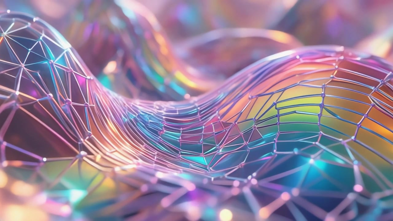 Abstract Iridescent Geometric Wave Surface Animation