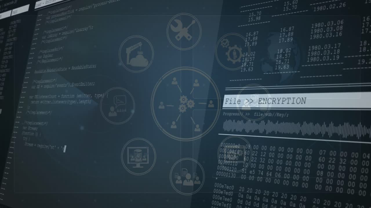 animación de una red de iconos digitales sobre el procesamiento de datos contra un fondo azul