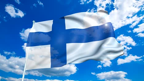 flag of finland with fabric structure against a cloudy sky (loopable)