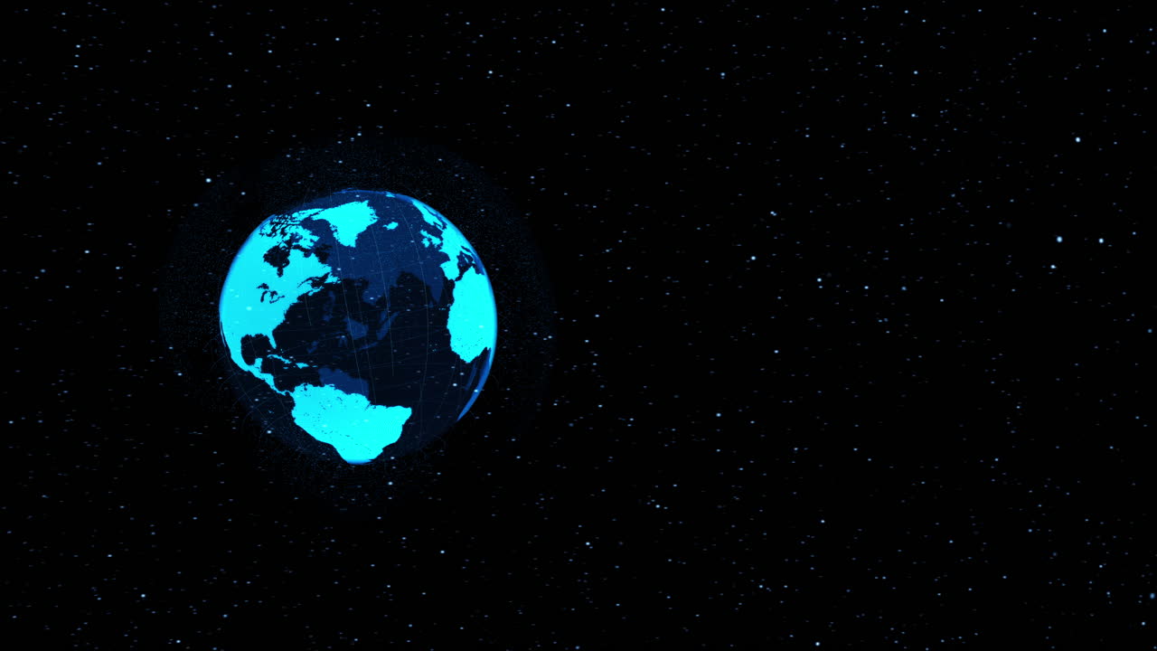 rotación orbital digital de la tierra en 3d en el espacio que muestra el concepto de tecnología de red