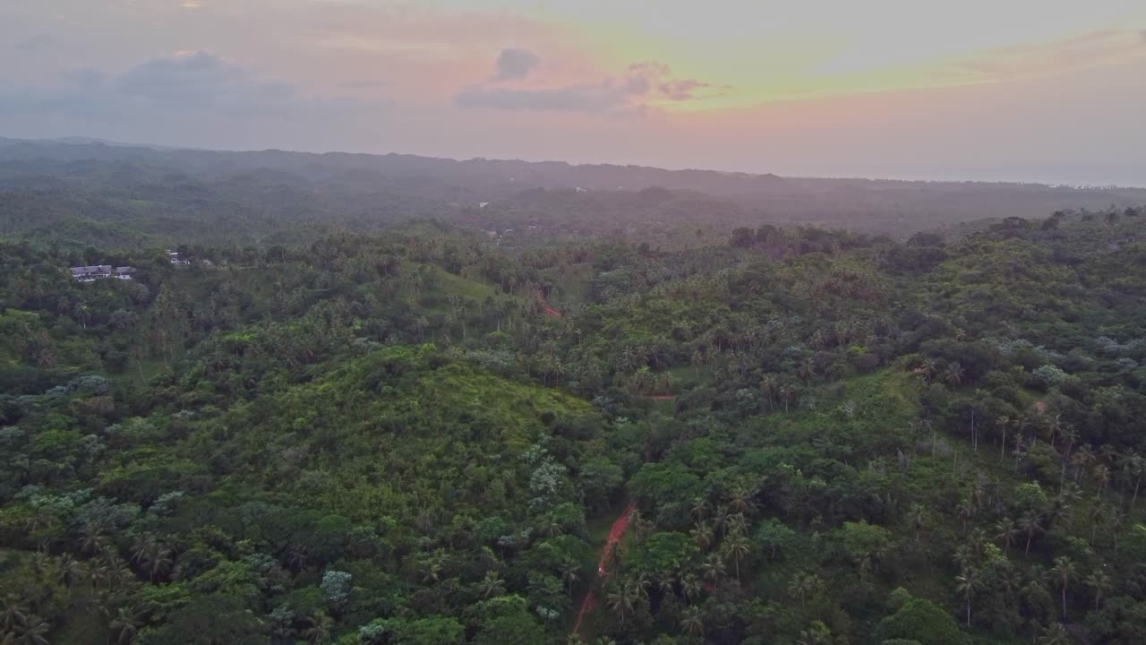 Aerial view of the lush vegetation in the rural region around the town El Lim&oacute;n on the Saman&aacute; peninsula in the Dominican Republic