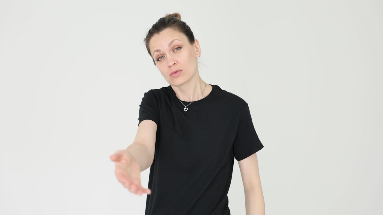 A woman in a black t-shirt