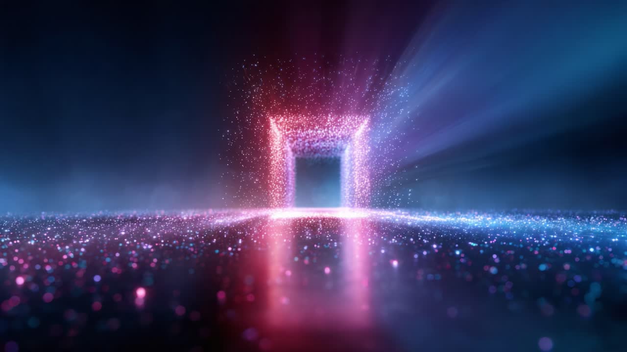 A mesmerizing digital portal glimmers with radiant sparks and vibrant light, inviting viewers into a dreamlike world of shimmering possibilities and ethereal beauty