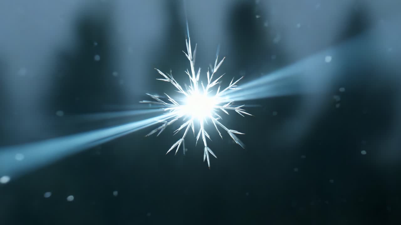 Captivating Sparkle of a Snowflake Illuminated by Light, Showcasing Intricate Ice Crystal Patterns Against a Softly Blurred Background of Cool Blues and Greens in a Winter Wonderland Scene