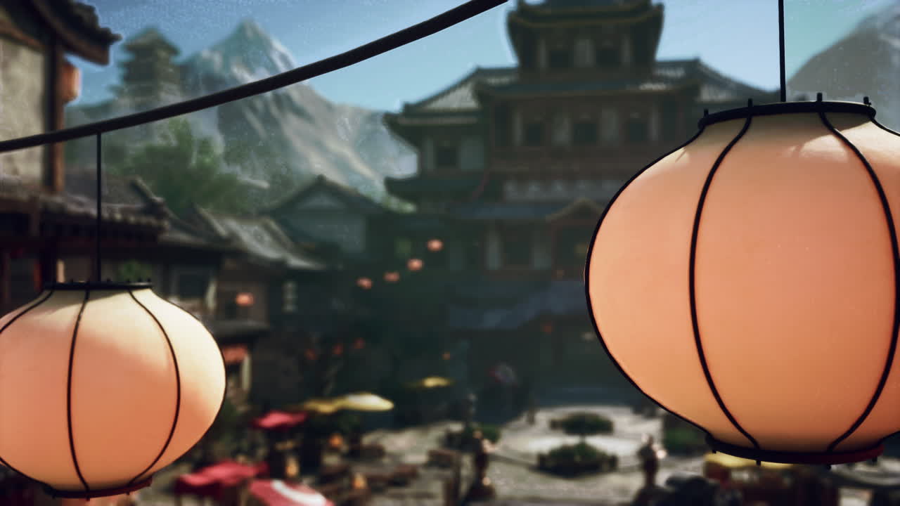 등불 을 가진 중국어 나 일본어 마을