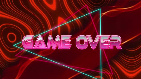 Animation-of-glitch-effect-over-game-over-text-banner-against-red-digital-wave-on-black-background