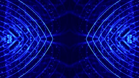 4k en bucle de ciencia ficción 3d fondo abstracto. partículas azules brillantes forman líneas, estructuras simétricas. para presentaciones de vacaciones, ceremonias como diseño de movimiento de bucle vj