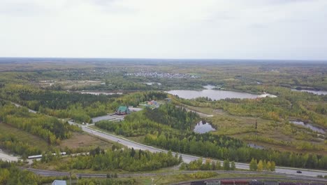 aerial view of a town in autumn