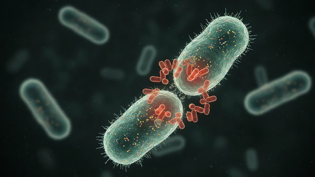 A High-Resolution Examined Visualization of Bacteria With Viral Infections, Showcasing Cellular Structures and Interactions Under Microscope Technology