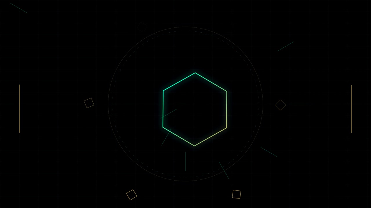 Abstract Neon Hexagon Rotating in Digital Space