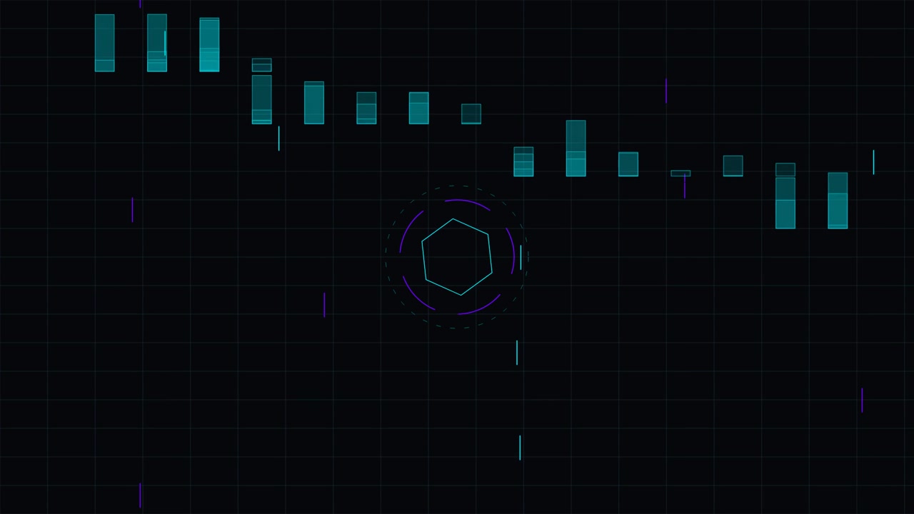 Abstract Digital Audio Visualizer with Pulsing Hexagon
