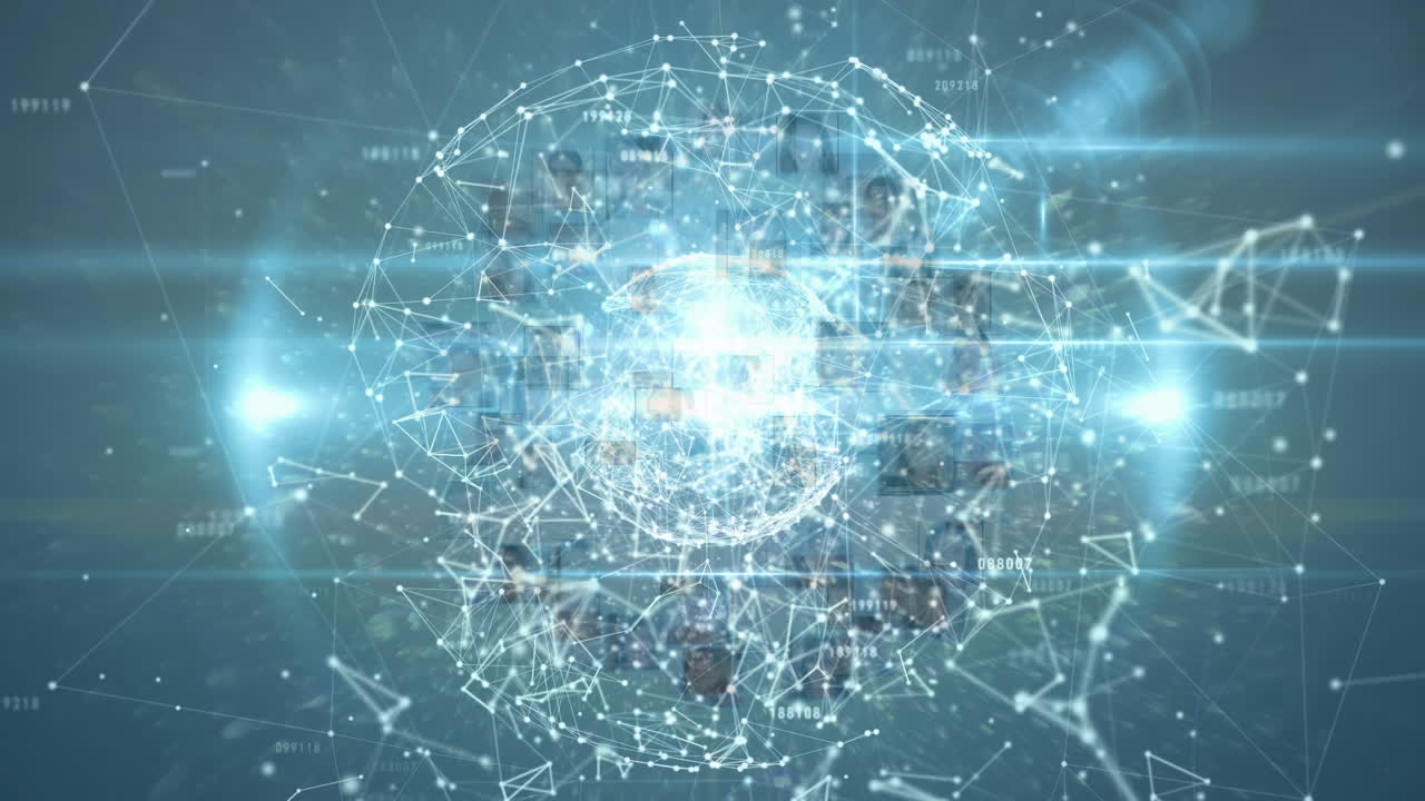 animación de la red de conexiones con imágenes sobre fondo oscuro