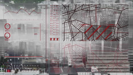 animación del procesamiento de datos financieros sobre el paisaje urbano