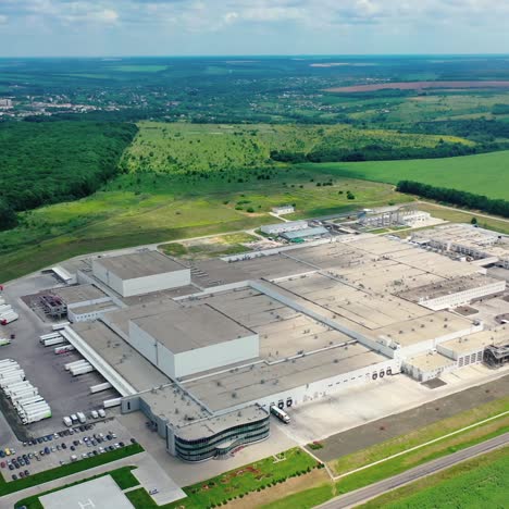 industrial zone and technology park. aerial drone view of roof modern building