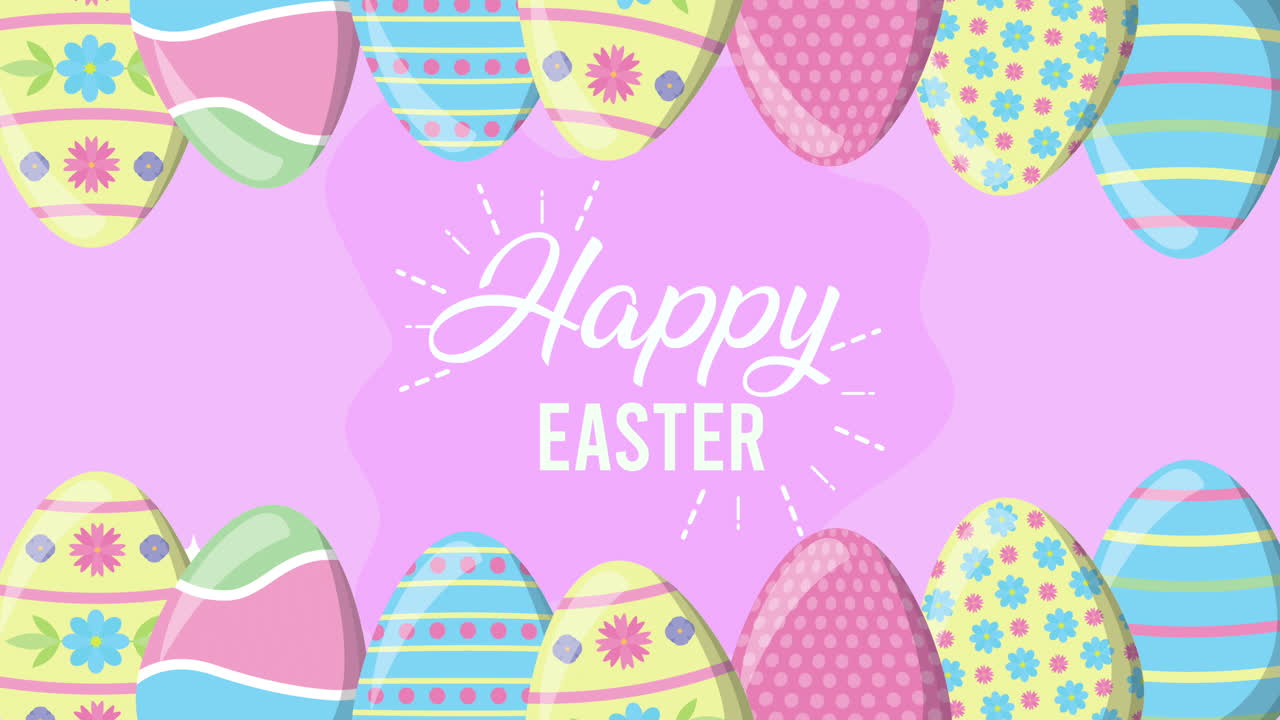 buona pasqua carta animata con uova dipinte e lettere