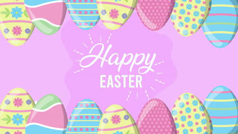 happy easter animated card with eggs painted and lettering