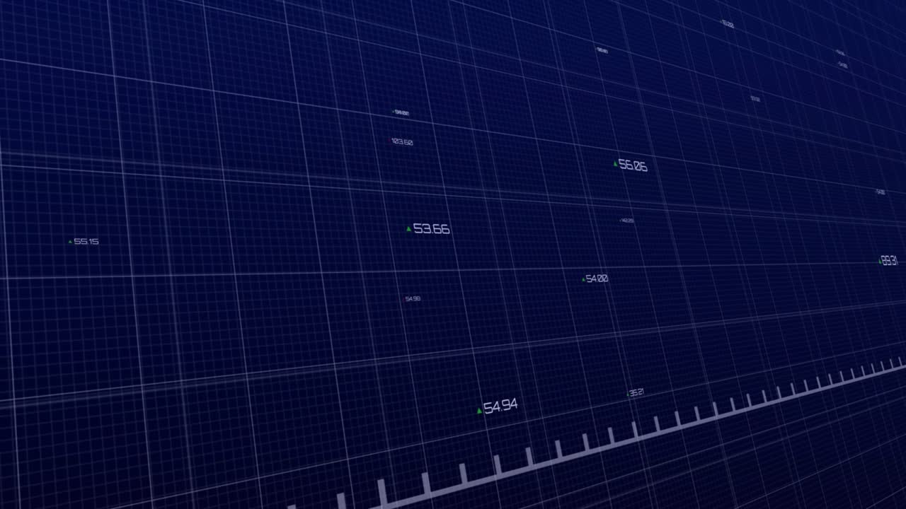 Green line graph on data feed pulse, dipping then climbing, ticking upward to show market trend