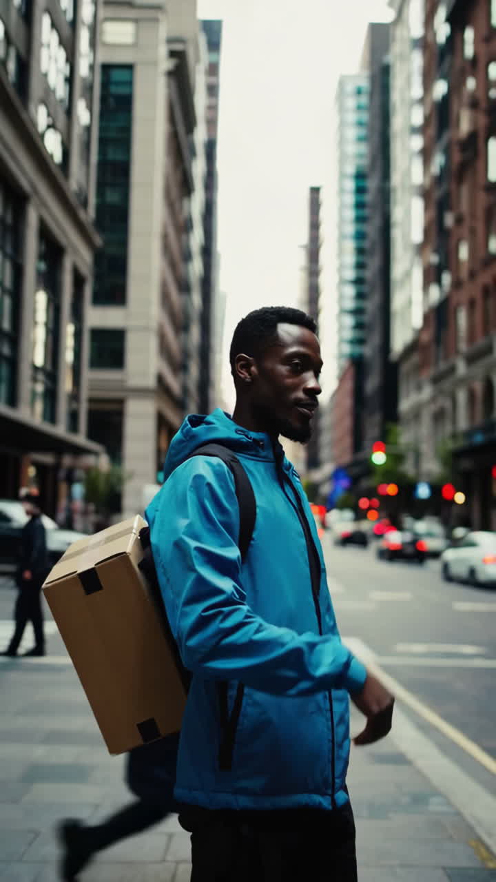 Delivery Person in a City Street