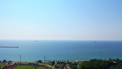 Approaching the waterscape from the seashore. Beautiful panorama of Adriatic sea at the coast of Montenegro.