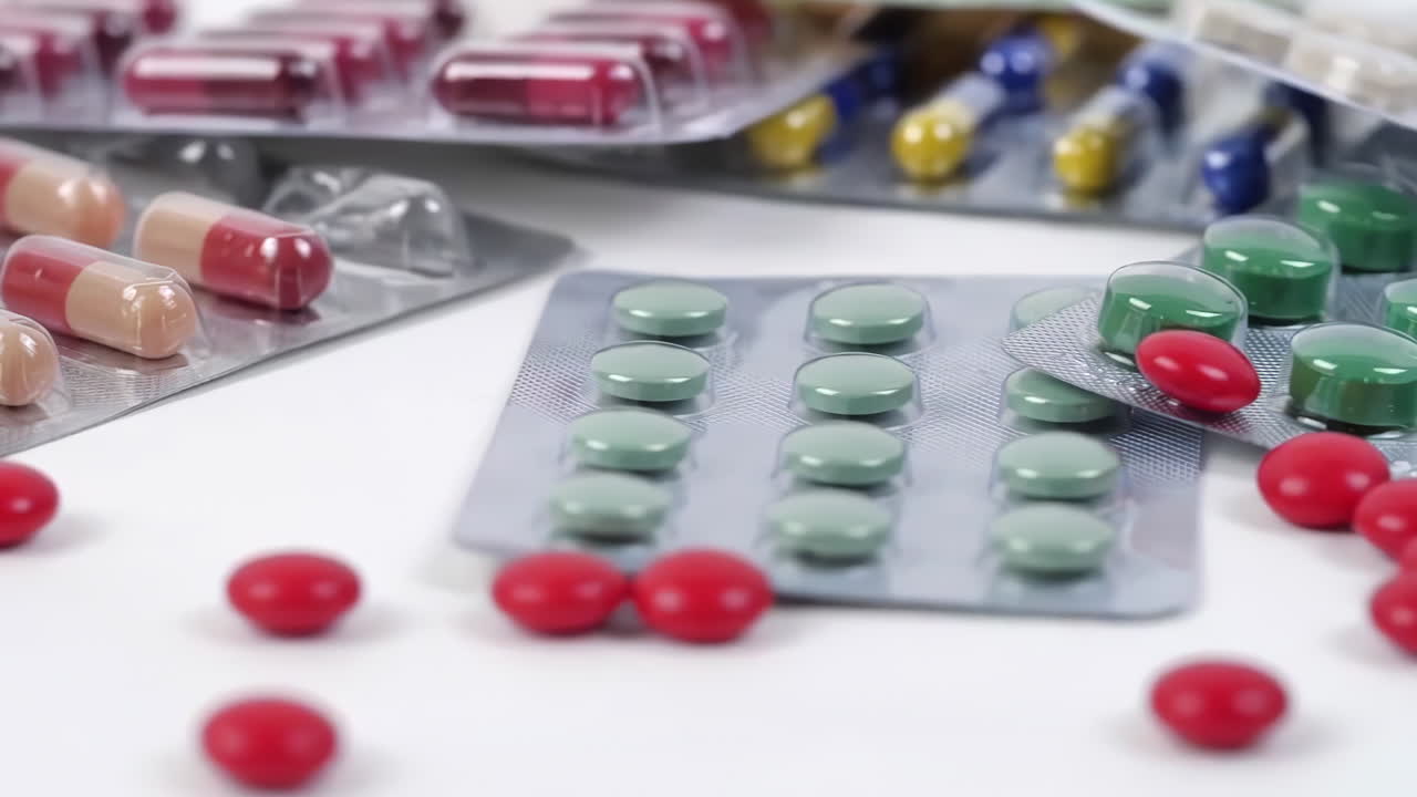 다양한 색의 처방약, 알약 및