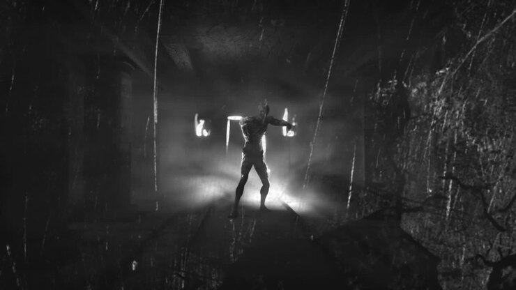 Animation of shapes moving over zombie walking at halloween