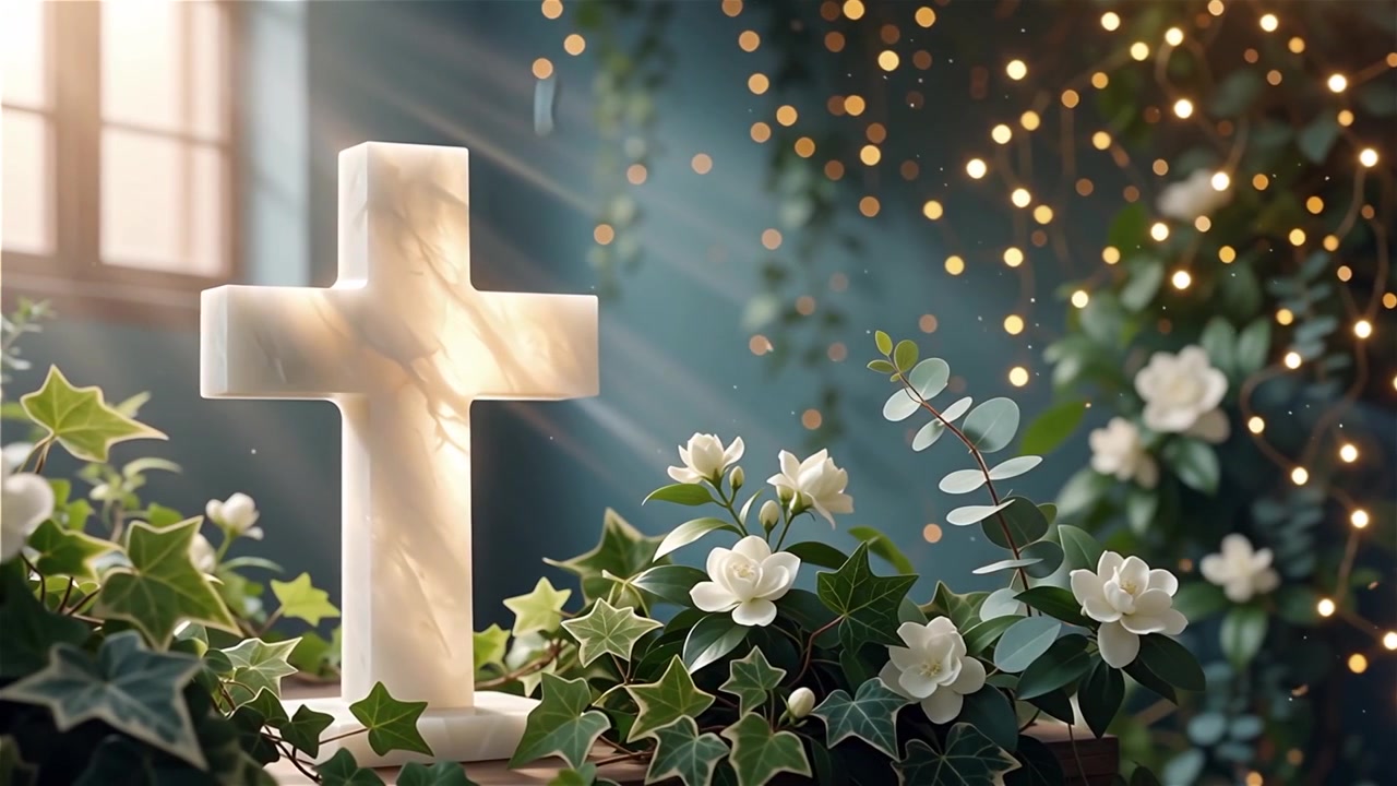Cruz Cristiana con Luz Celestial, Fondo para Adoración.