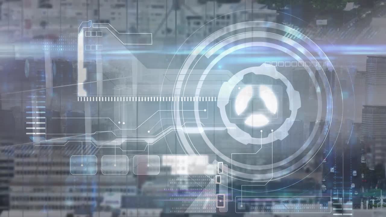 animación del procesamiento de datos sobre el paisaje urbano