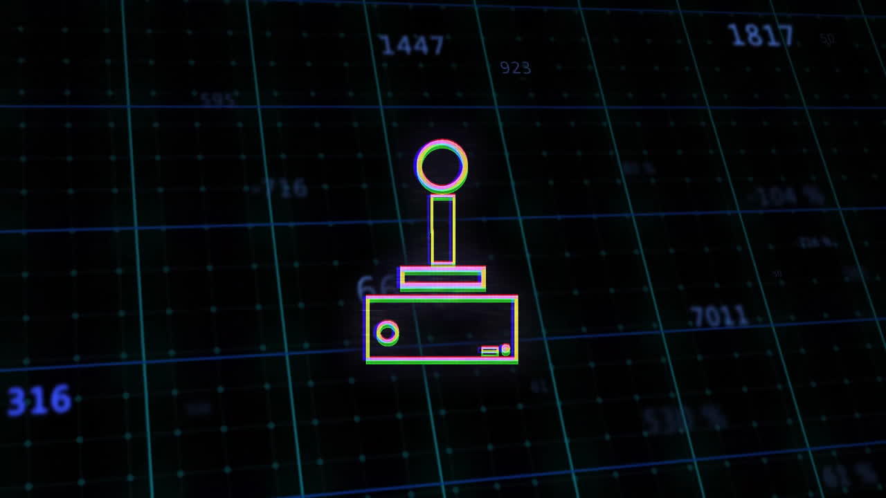 Animation of joystick icon on digital grid with numerical data in background