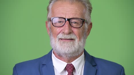hombre de negocios barbudo y guapo contra un fondo verde.