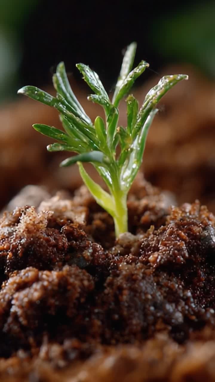 A Young Seedling Emerges from Rich Soil Signifying New Growth, Life, and Hope in Nature, Representing the Circle of Life and the Resilience of Plant Life