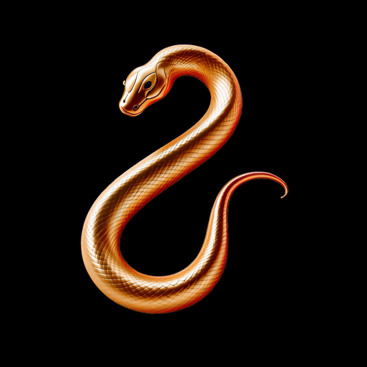 Golden snake animation isolated asset, transparent 4K video, alpha channel, ProRes 4444
