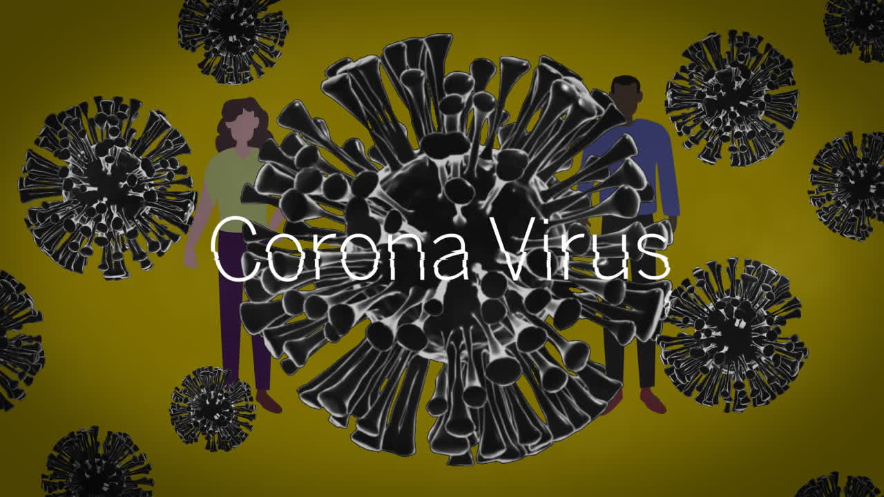 animación de las células de covid 19 sobre el texto del virus de la corona