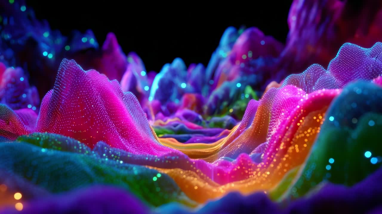A Stunning Visual Journey Through Vibrantly Colored Wavy Landscapes: A Dreamlike Exploration of Abstract Forms and Dynamic Color Palettes Representing the Intersection of Art and Technology
