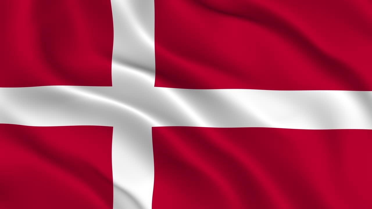 Dansk flag sømløs, flydende vinkende animation. Vidunderligt flag fra Danmark med folder. Symbol på Kongeriget Danmark