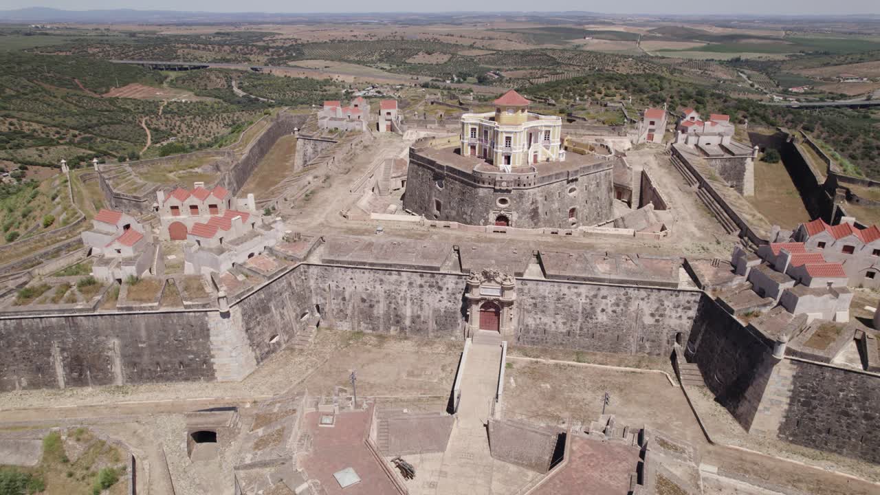 Aerial orbit: Forte de Nossa Senhora da Gra&ccedil;a, sunny Elvas, Portugal