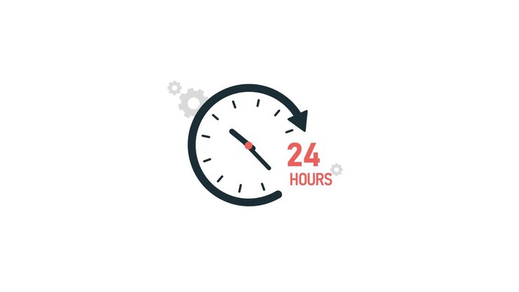 Animated 24 Hours Clock Icon with Rotating Gears