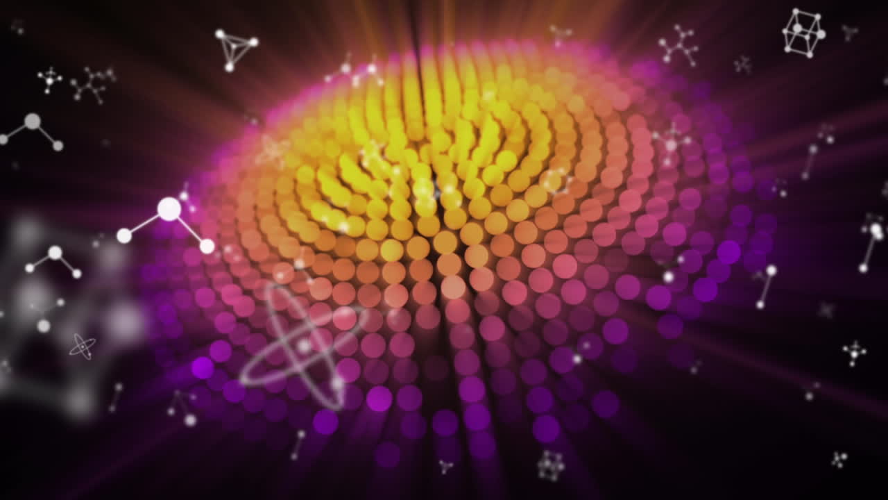 animazione di strutture chimiche su macchie luminose colorate