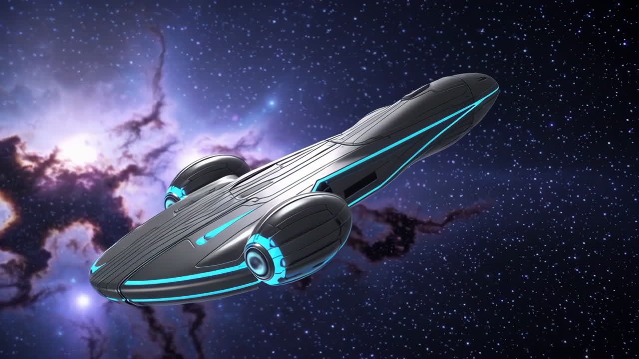 Futuristic Spaceship in Deep Space Nebula
