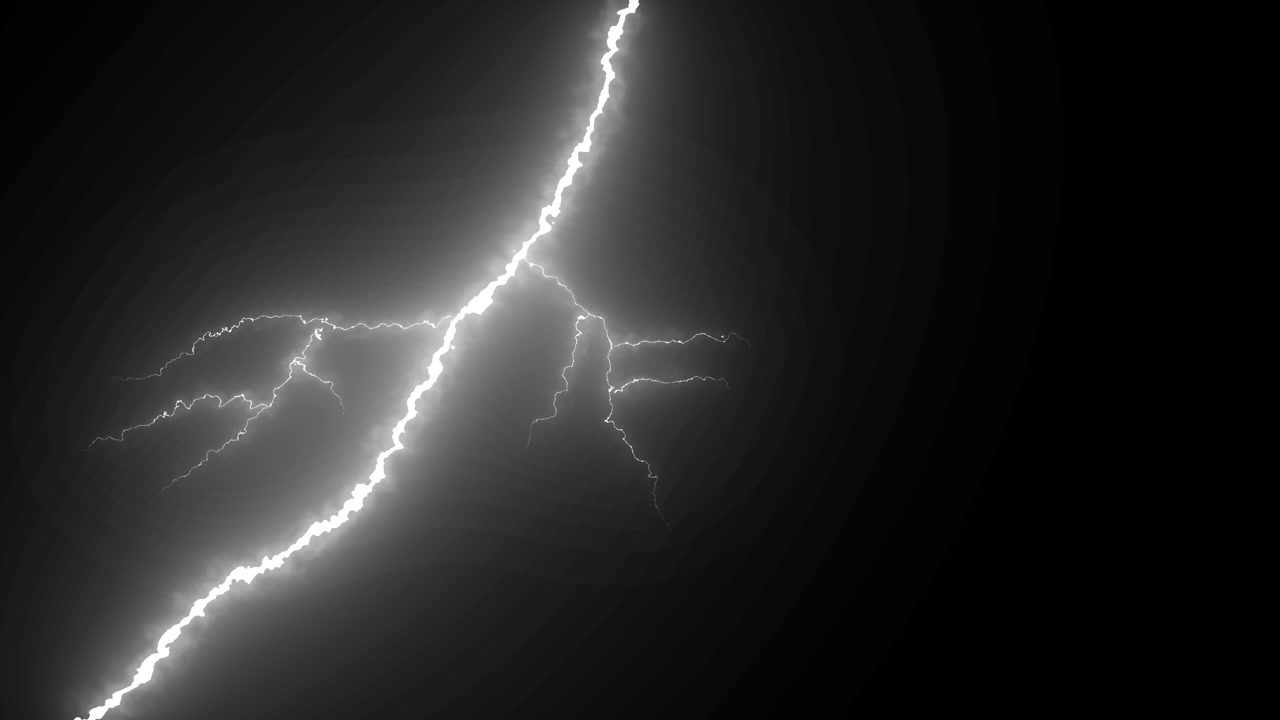 Rayo eléctrico cayendo y destellando sobre fondo negro