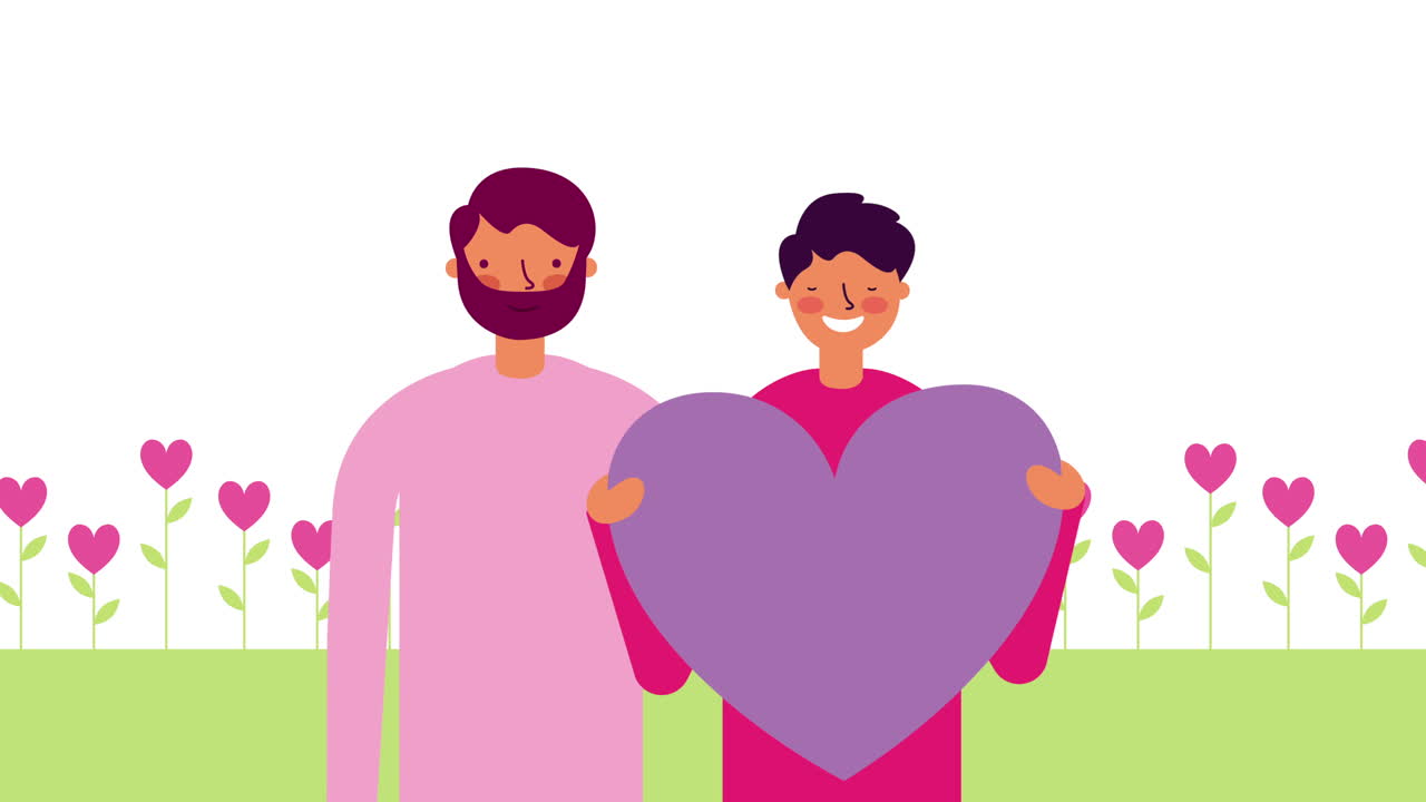동성애자 커플과 함께 발렌타인 데이 애니메이션 카드