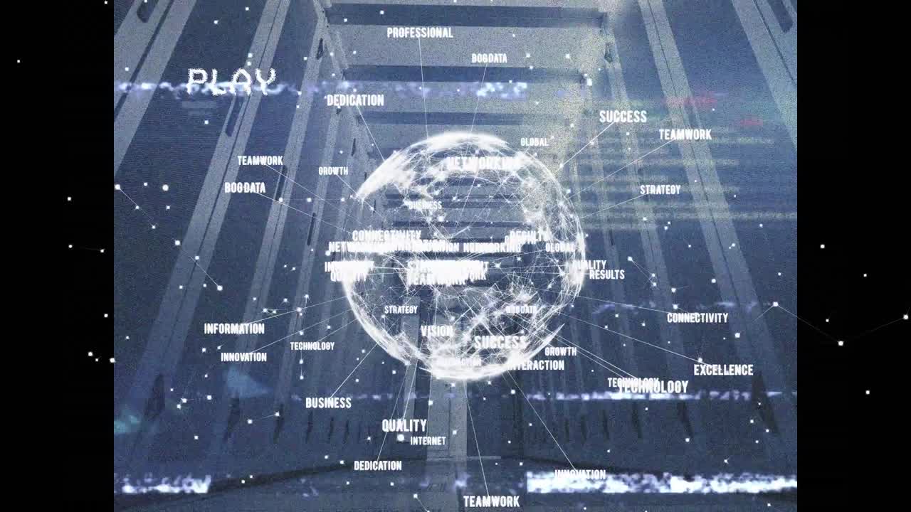Animation of globe and data processing on screen