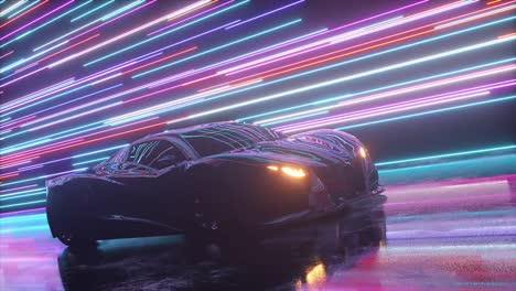 coche deportivo de neón en un túnel futurista