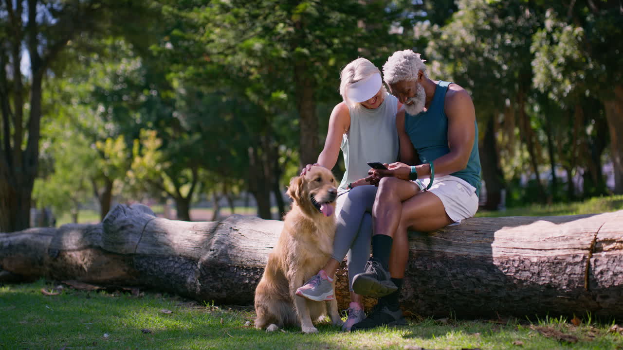 Couple relaxing in the park with their dog