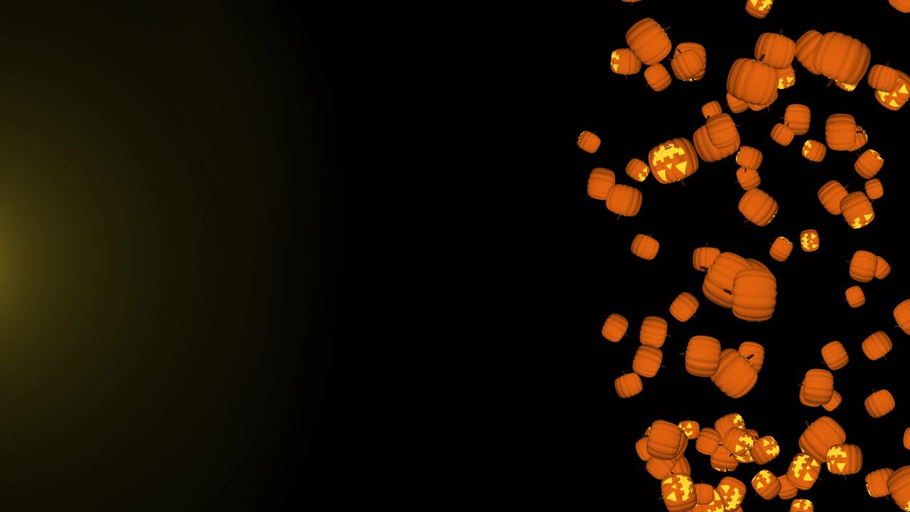 Halloween flying pumpkin isolated on black full autumn leaves garland holiday autumn festival scene