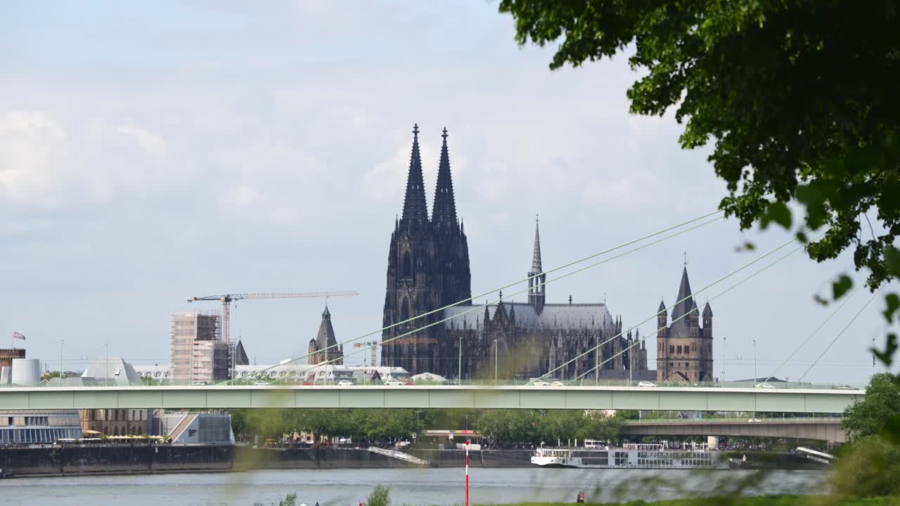 Cologne cathedral on a sunny spring day viewed from across the Rhine river